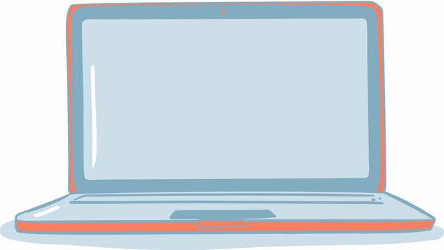 Laptop, computer, blue, orange, illustration, icon, technology, device, electronics isolated on White Background