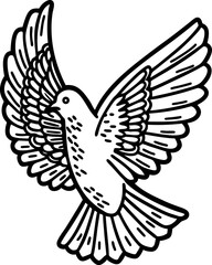 Obraz premium Dove bird with outstretched wings flying upward line art illustration of a peaceful white bird in motion
