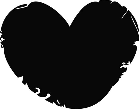 A solid black heart silhouette with rough, distressed edges and subtle grunge imperfections, isolated on a white background.