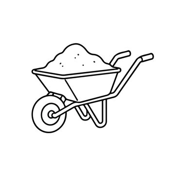 Construction Wheelbarrow Outline Vector Illustration