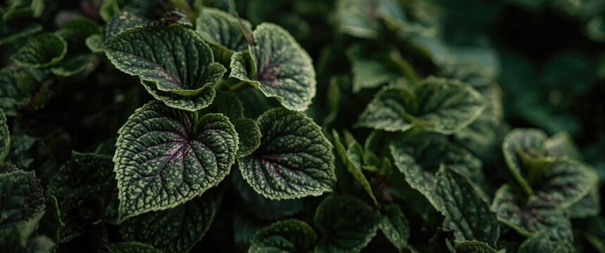 Botanical beauty featuring textured green and purple Tradescantia spathacea foliage in garden
