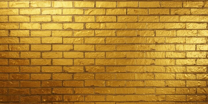 Background of gold brick wall with textured metallic finish and copy space included