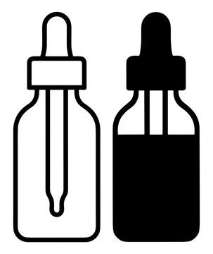 Dropper bottle vector icon set with filled and outline skincare serum pipette containers on transparent background