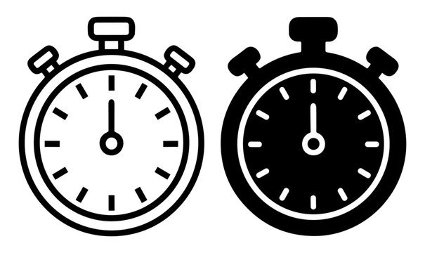 Kitchen timer stopwatch vector icons with filled and outline cooking time symbols on transparent background