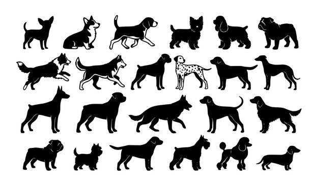 Different Dog Breeds Silhouette Bundle Vector Illustration for Pet Design