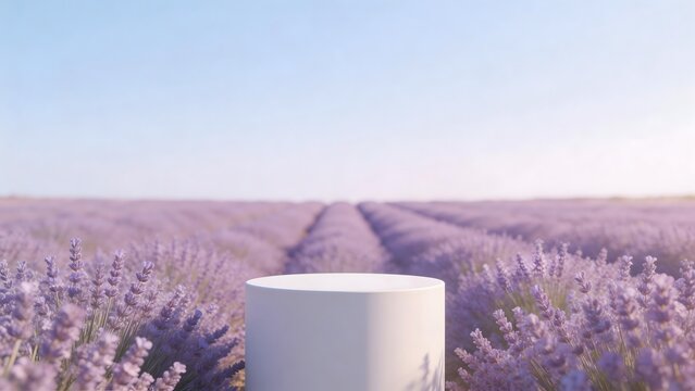 Lavender field with white cylinder