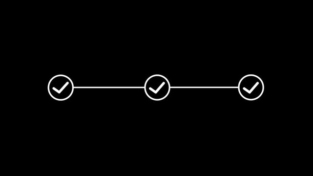 3 step infographic process with check mark. infographic step by step process sign animation on black background, step process success vlack check marks. Step-by-Step Guid