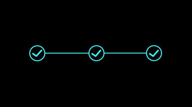3 step infographic process with check mark. infographic step by step process sign animation on black background, step process success vlack check marks. Step-by-Step Guid