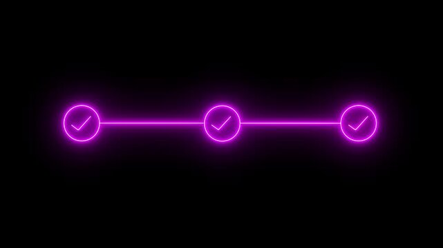 neon 3 step infographic process with check mark icon. infographic step by step process icon animation on black background, step process success with check marks. Step-by-Step Guide: Business 4k vido
