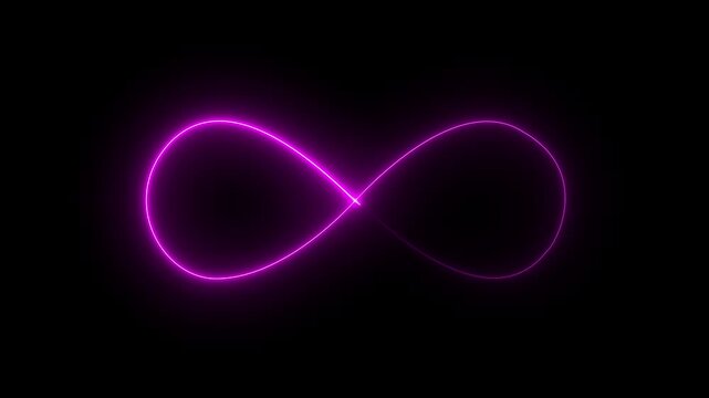 Glowing neon pink Infinity symbol icon Animation on Black Background. infinity icon animation. Glowing infinity loop, neon energy flow in darkness. Eternity concept. Mathematical symbol of science