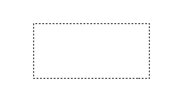 Dotted line rectangle frame animation on white background. Animation of a dotted line path from left to right point. border frame dotted line animation isolated on white