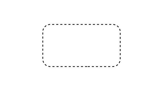 Dotted line rectangle frame animation on white background. Animation of a dotted line path from left to right point. border frame dotted line animation isolated on white