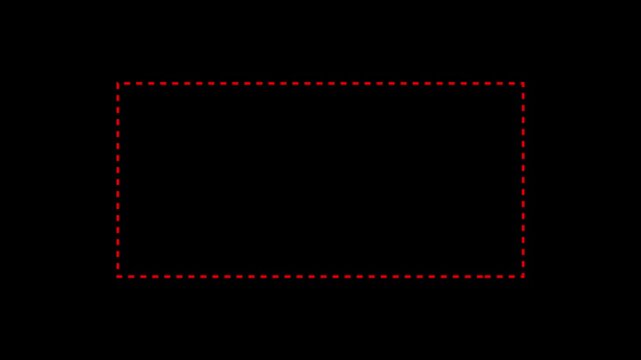 Dotted line rectangle frame animation on black background. Animation of a dotted line path from left to right point. border frame dotted line animation isolated on black screen 4k vido