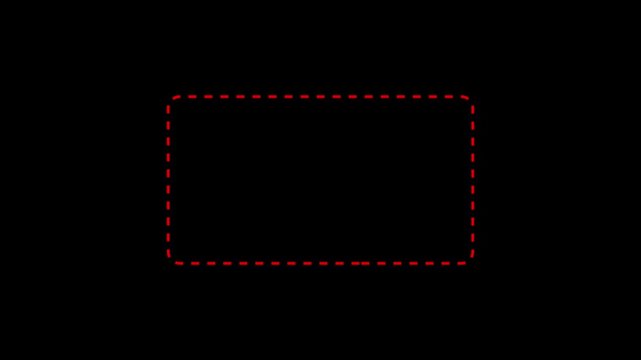 Dotted line rectangle frame animation on black background. Animation of a dotted line path from left to right point. border frame dotted line animation isolated on black screen 4k vido