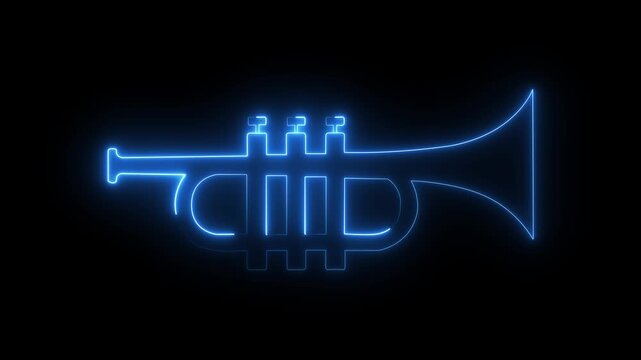 glowing neon Trumpet icon isolated on black background. musical instrument icon and brass instrument illustration. Musical instrument trumpet icon. instrument used in classical and jazz 4k vido
