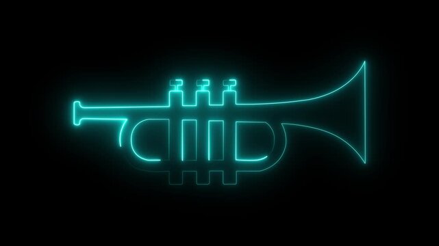glowing neon Trumpet icon isolated on black background. musical instrument icon and brass instrument illustration. Musical instrument trumpet icon. instrument used in classical and jazz 4k vido