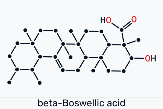 Beta-Boswellic acid pentacyclic terpenoid molecule. Produced by plants in the genus Boswellia, exhibits anti-inflammatory behavior. Skeletal chemical formula