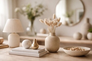 Obraz premium Softly blurred abstract background highlighting stylish home decor items