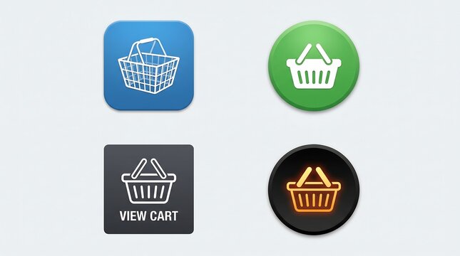 Assorted shopping cart icons and baskets set for ecommerce UI design and branding.
