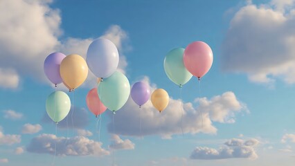 Fototapeta premium Colorful hot air balloons floating in blue sky with fluffy white clouds background