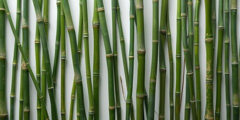 Fototapeta premium Bright White Background with Dense Green Bamboo Cluster for Botanical Projects