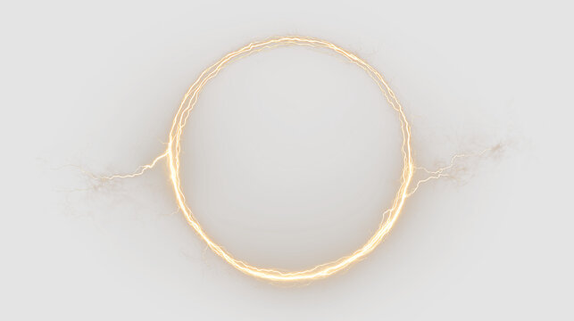 Golden circle with lightning effect isolated on transparent background, showing an energetic design for use in various projects, light overlay, PNG