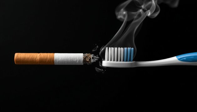 Smoke coming out of a toothbrush with a cigarette sticking out of it