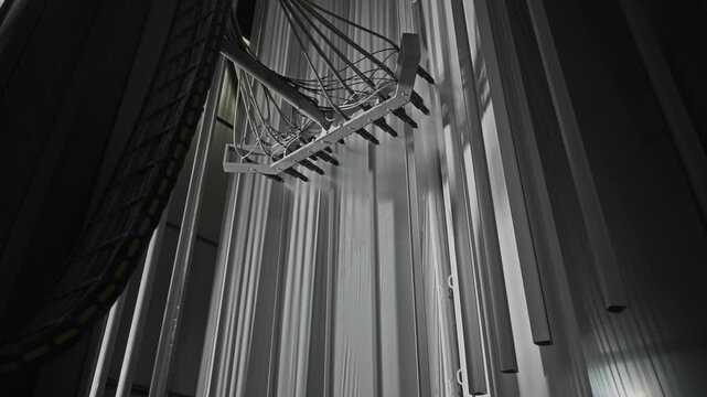 Robotic Sprayer Applying Powder Over Tall Conveyor In Expansive Industrial Environment With Textured Lighting
