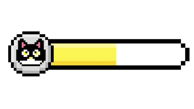 Vibrant retro pixel art game user interface element showcasing a cute cat character progress bar