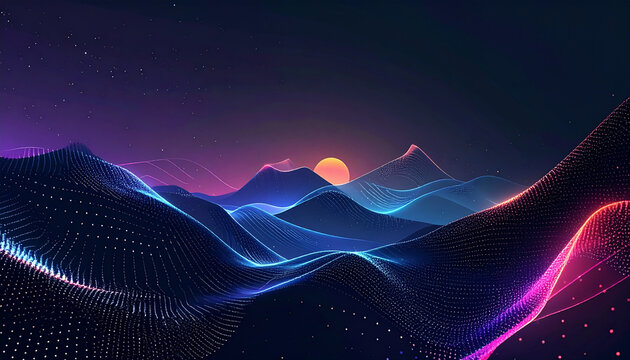 Futuristic Neon Mountain Landscape at Night
