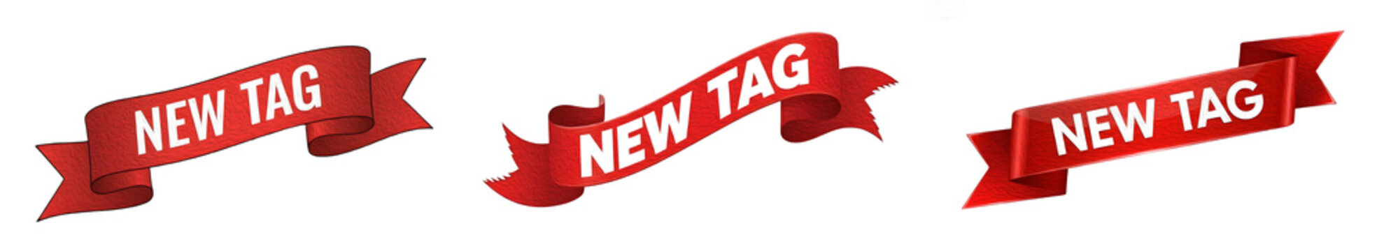 set of red ribbon tags on withe background PNG photo stock ''