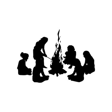 "Family Gathering Around bonefire at Night.