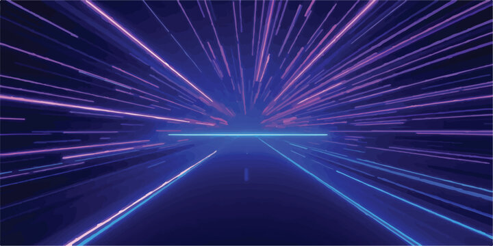 Futuristic abstract tunnel effect with purple and blue glowing light streaks