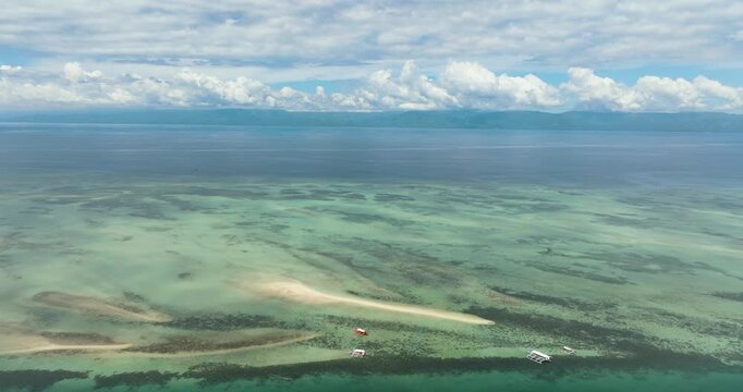 Top view of Manjuyod sandbar in the sea on the atoll. Negros, Philippines.