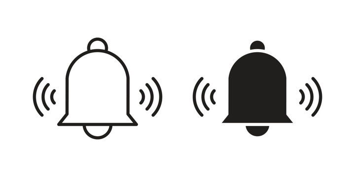 Bell ring icon with editable stroke and solid design vectors