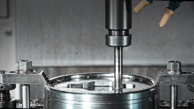 Industrial Milling Procedure Involving Significant Material Removal With Secure Fixtures And Scattering Debris