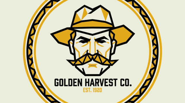 Vintage Cowboy Logo with Mustache and Hat - Golden Harvest Co. Est. 1920