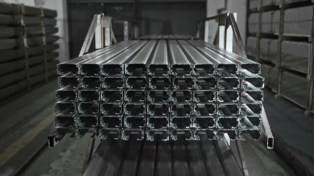 Empty Pipe Sections On Rack Ready. Shelved Hollow Structures With Accurate Shape In Warehouse Setting