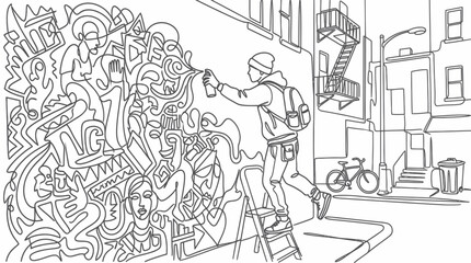 Street artist spraying graffiti on a wall, urban art, creative expression, city life © saefullohyusuf