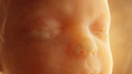 Obraz premium Close up view of a human fetus's face within the womb showing delicate skin and developing features
