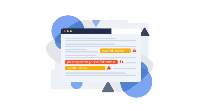 Cybersecurity Illustration Representing Phishing Alerts and Spoofed Domain Detection in a Web Browser Interface