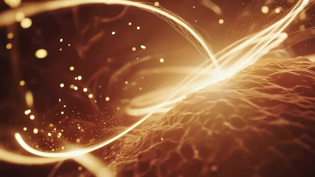 Abstract organic surface with realistic texture,
soft golden energy particles gathering and flowing inward like recharge effect
