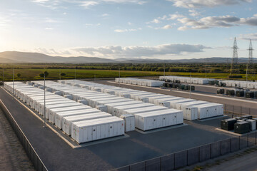 Fototapeta premium Aerial view of utility scale battery storage facility