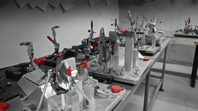 Workshop With Gauges. Manufacturing Station Equipped With Measuring Instruments And Emergency Controls