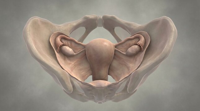 Anatomical illustration of female reproductive system uterus fallopian tubes ovaries and pelvis