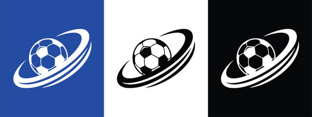 Soccer Ball Logo with Dynamic Fast Motion Swoosh and Saturn Planet Orbit Ring © Smartcare