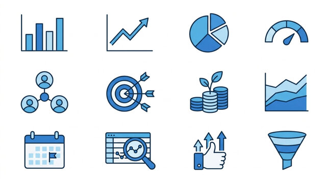 Business growth and success icons set.