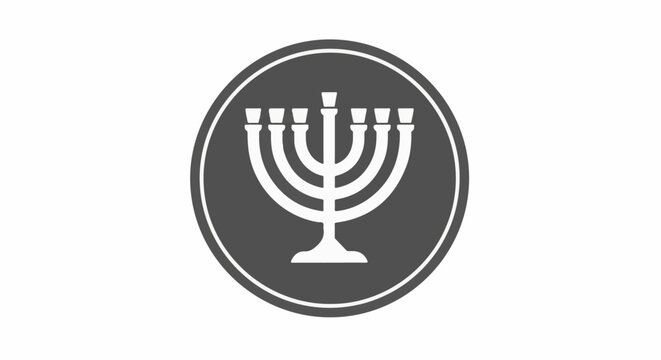 White menorah symbol on a dark gray circular background