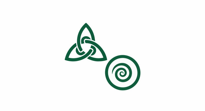Two Celtic knot symbols, a triquetra and a spiral, on a white background