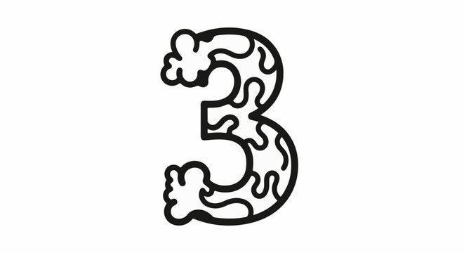 Stylized outline of the number three with an organic, flowing inner pattern